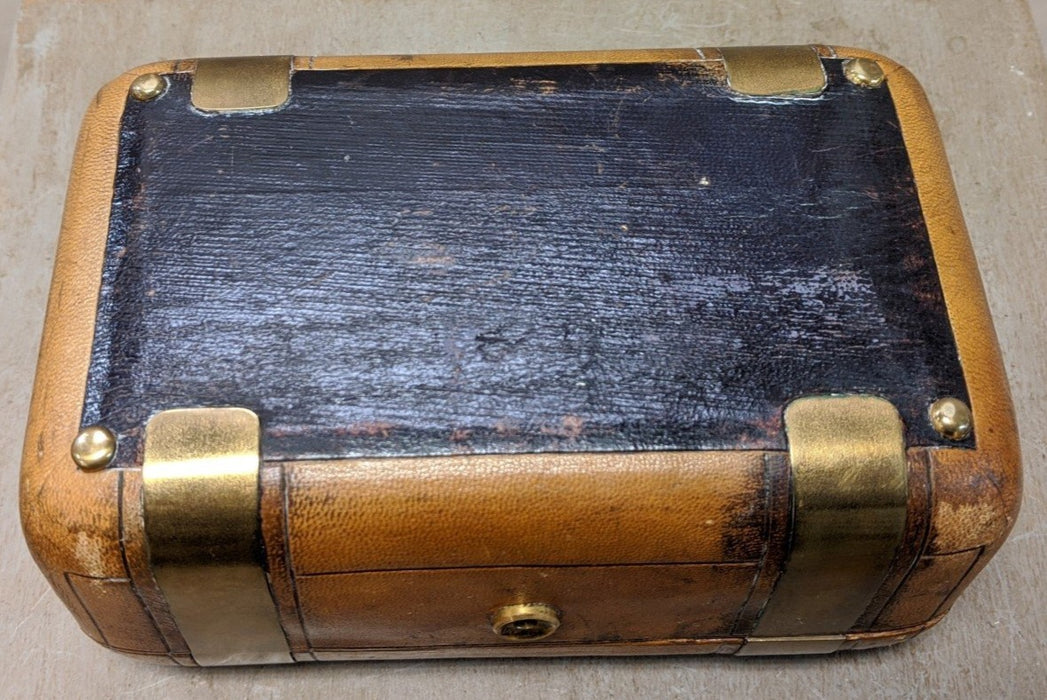 ENGLISH 19TH CENTURY BRASS BOUND LEATHER BOX