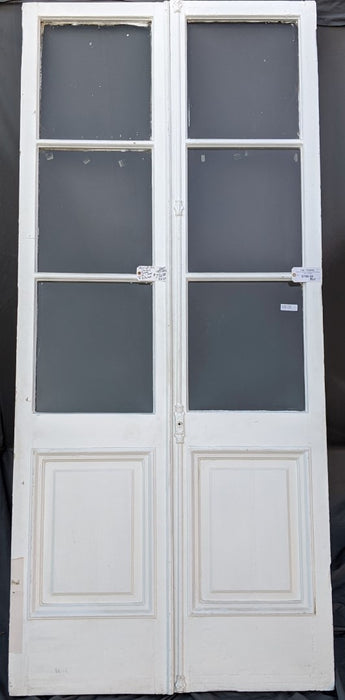 PAIR OF 19TH CENTURY DOORS WITH PANELS AND 3 GLASS PANES
