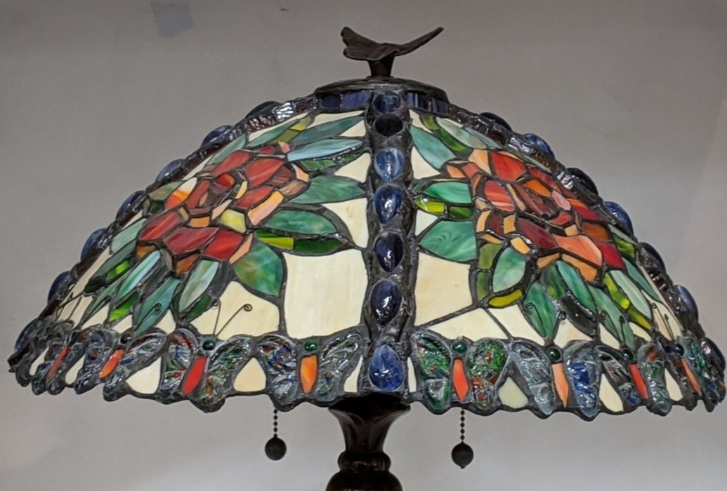 BUTTERFLY AND ROSE STAINED GLASS LAMP