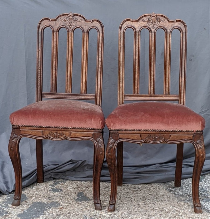 PAIR OF OAK SLATTED BACK LOUIS XV CHAIRS