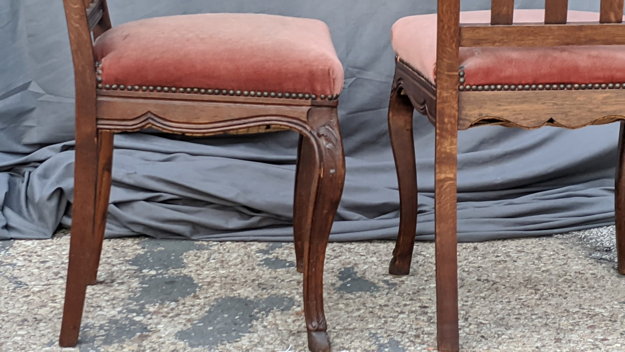 PAIR OF OAK SLATTED BACK LOUIS XV CHAIRS