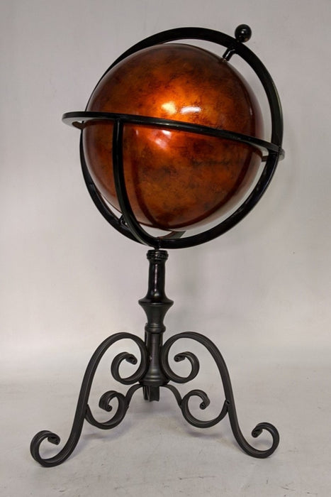 RED/GOLD GLOBE ON BLACK IRON STAND