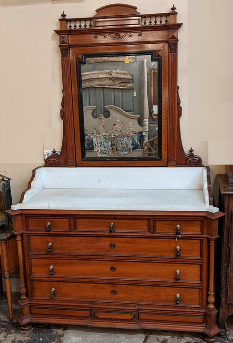 FRENCH MAHOGANY MARBLE TOP DRESSER/WASHSTAND WITH MIRROR
