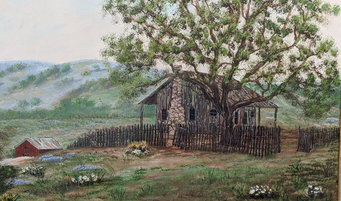 FRAMED OIL PAINTING OF SIMPLE COUNTRY HOUSE