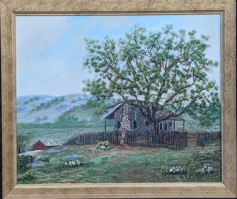 FRAMED OIL PAINTING OF SIMPLE COUNTRY HOUSE