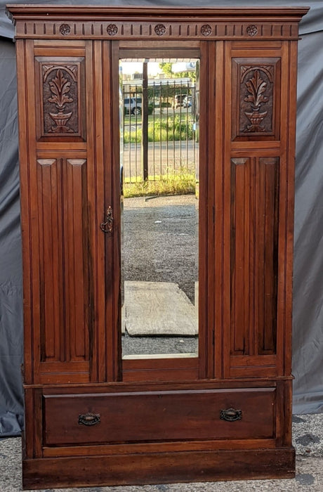 SINGLE MIRROR DOOR EDWARDIAN WARDROBE WITH BLANKET BOX