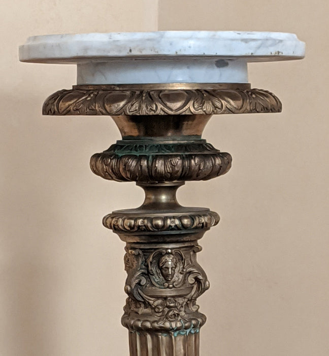 CAST BRASS PEDESTAL WITH MARBLE TOP