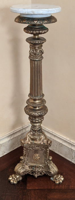 CAST BRASS PEDESTAL WITH MARBLE TOP