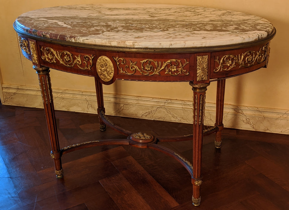 OVAL MARBLE TOP LOUIS XVI CENTER TABLE