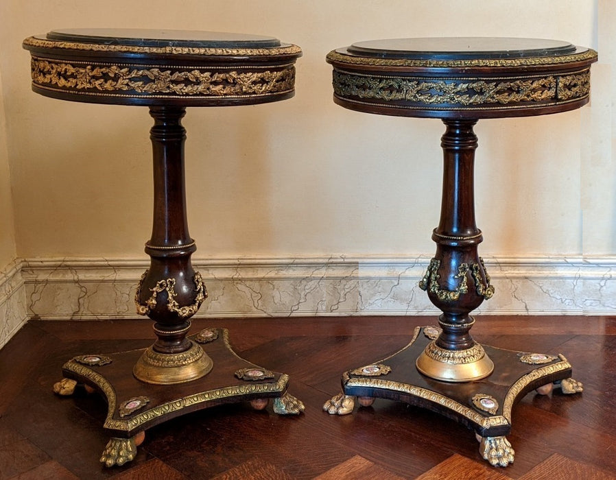 PAIR OF EMPIRE BLACK MARBLE TOP ROSEWOOD STANDS