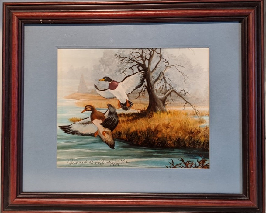 ARTIST SIGNED PRINT OF DUCKS FLYING BY RICHARD C. LEWIS