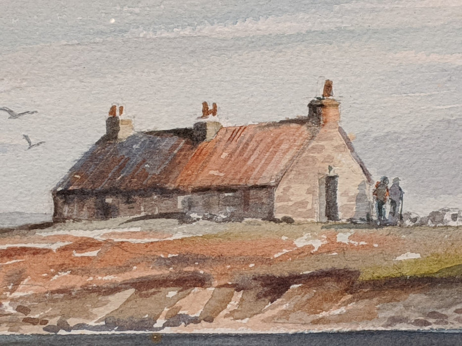 WATER COLOR PAINTING OF HOUSE ALONG A ROCKY COAST BY COY TODD
