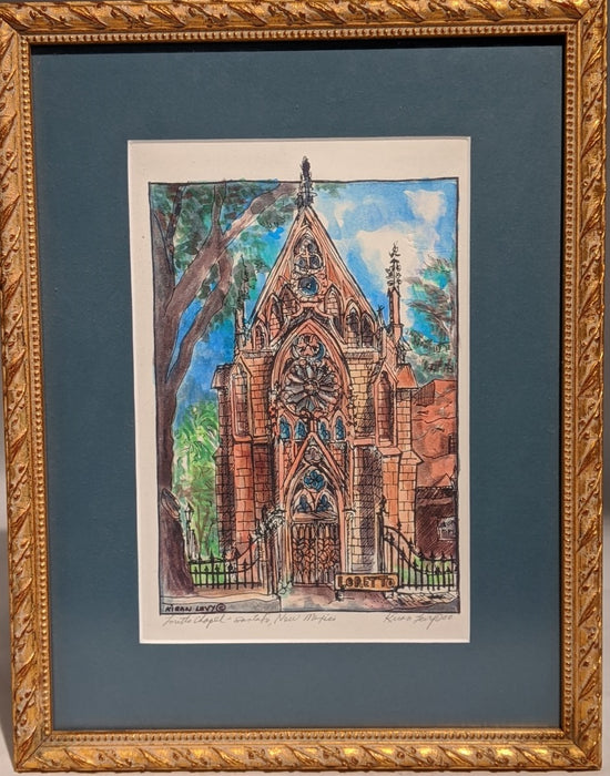 PAINTING OF LORETTO CHAPEL CHURCH NEW MEXICO  BY KARIN LEVY