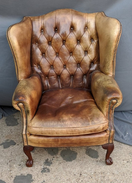 VINTAGE TUFTED LEATHER CHIPPENDALE CHAIR