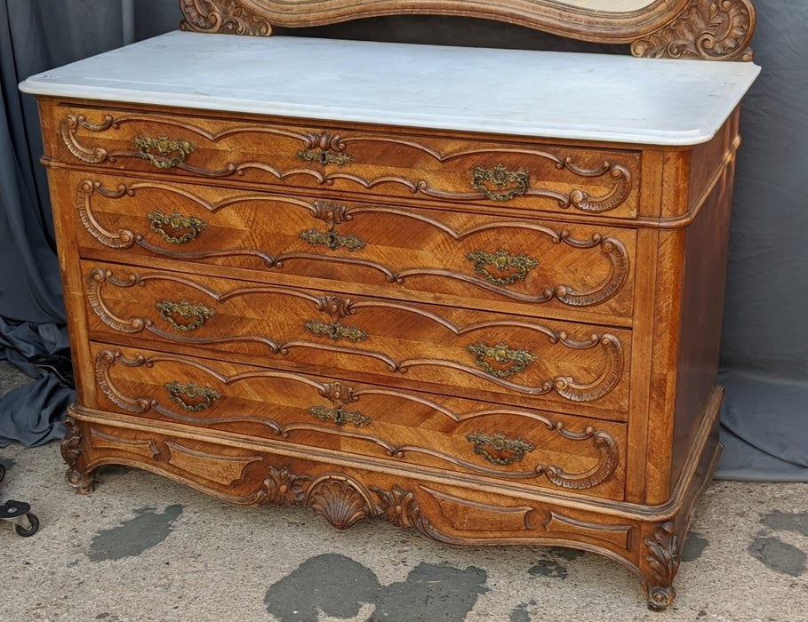 LOUIS XV WHITE MARBLE TOP DRESSER AS IS PEDIMENT — Lots of Furniture LOUIS XV WHITE MARBLE TOP DRESSER AS IS PEDIMENT — Lots of Furniture