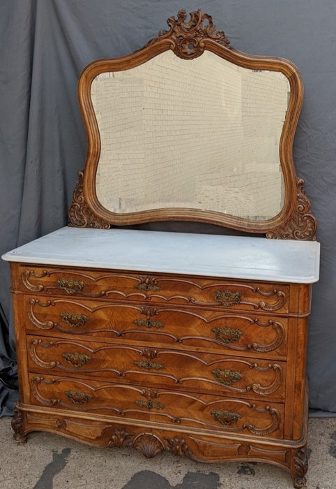 LOUIS XV WHITE MARBLE TOP DRESSER AS IS PEDIMENT — Lots of Furniture LOUIS XV WHITE MARBLE TOP DRESSER AS IS PEDIMENT — Lots of Furniture