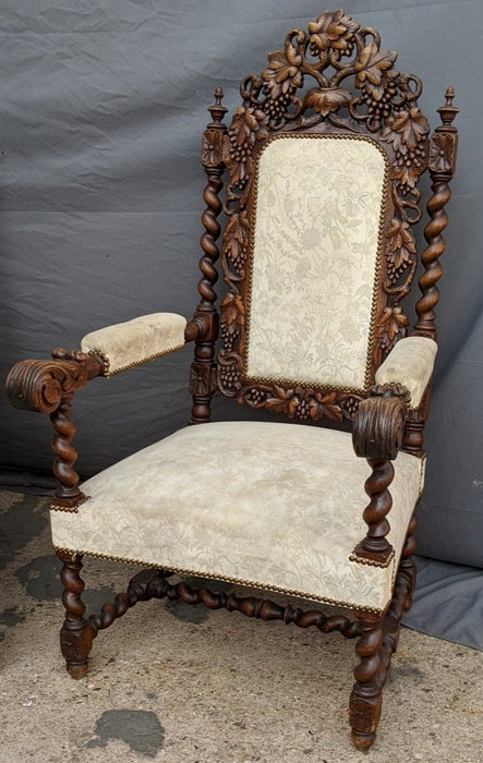 CARVED GRAPE AND BARLEY TWIST THRONE CHAIR