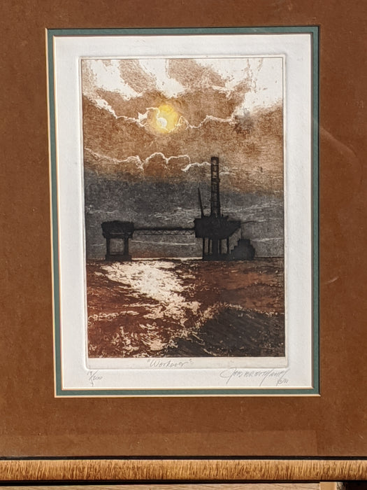 SET OF 3 OIL FIELD AND OIL DERRICK SIGNED ENGRAVINGS