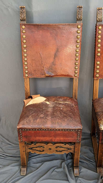 PAIR OF SPANISH LEATHER DINING CHAIRS - AS IS LEATHER
