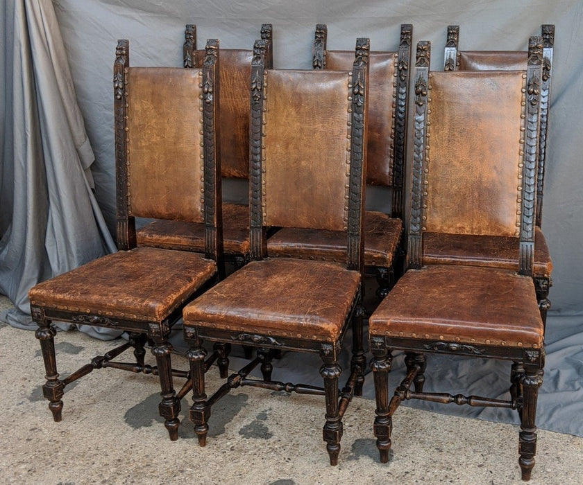 SET OF 6 LION HEAD CHAIRS WITH LEATHER SEATS