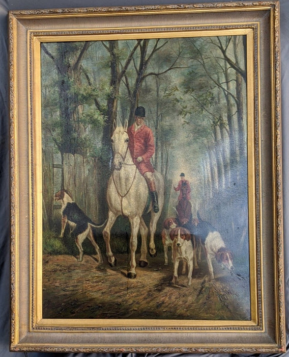 FRAME OIL PAINTING GICLEE OF HORSE RIDERS AND DOGS