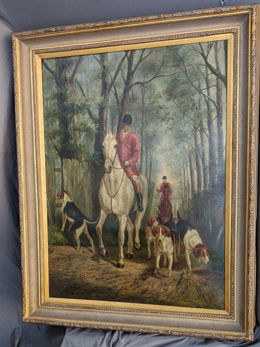FRAME OIL PAINTING GICLEE OF HORSE RIDERS AND DOGS