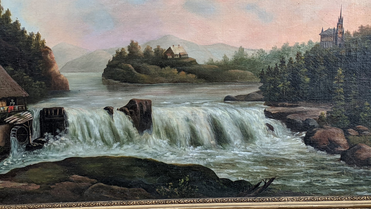 OIL PAINTING OF WATERFALL AND WATERMILL