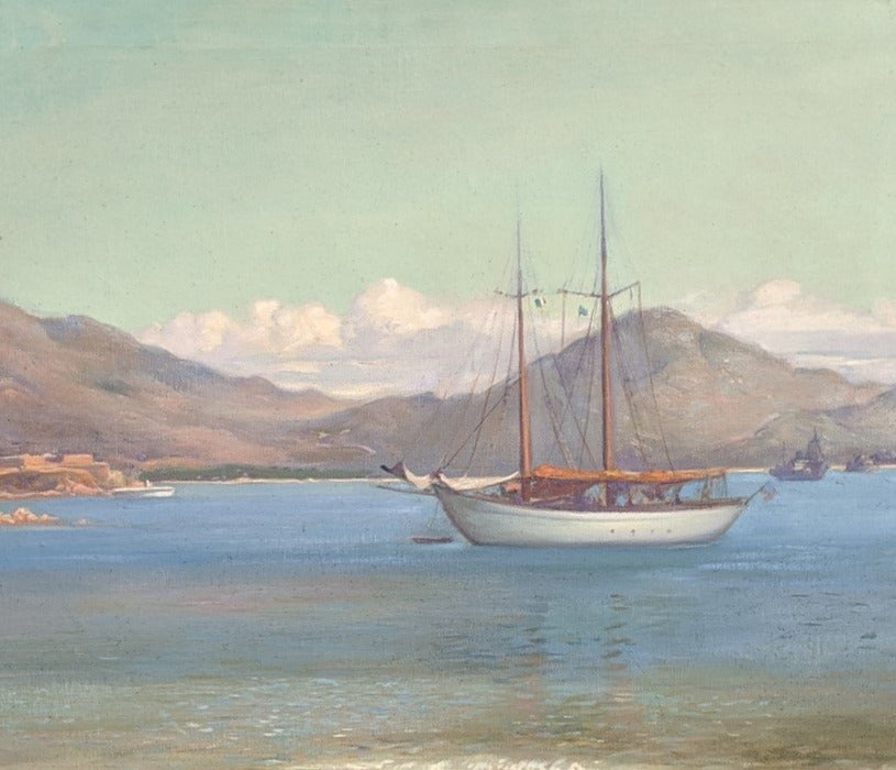 UNFRAMED OIL PAINTING OF SAIL BOAT IN ACAPULCO BAY