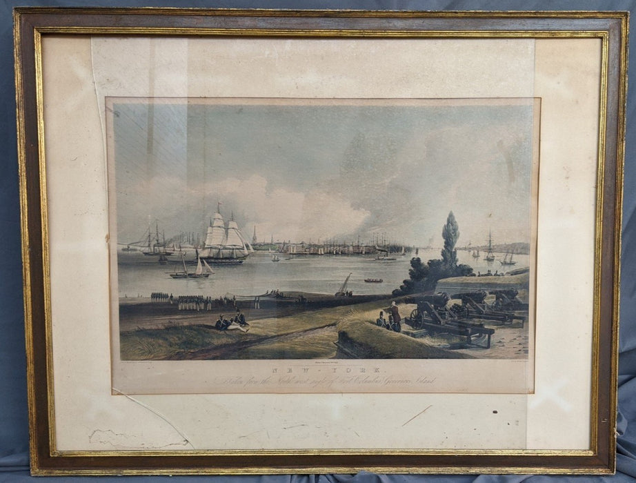 ETCHING OF NEW YORK CITY HARBOR-AS IS GLASS