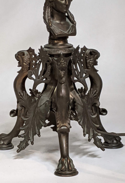 PAIR OF TALL FRENCH BRONZE FIGURAL LION CANDLEABRA LAMPS