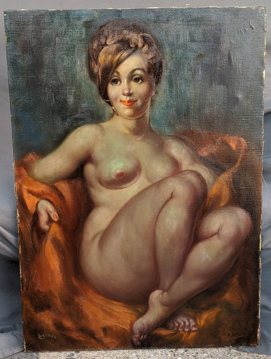 UNFRAMED MID CENTURY OIL PAINTING OF NUDE WOMAN