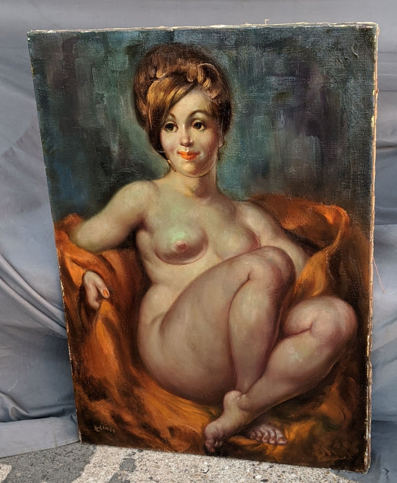 UNFRAMED MID CENTURY OIL PAINTING OF NUDE WOMAN