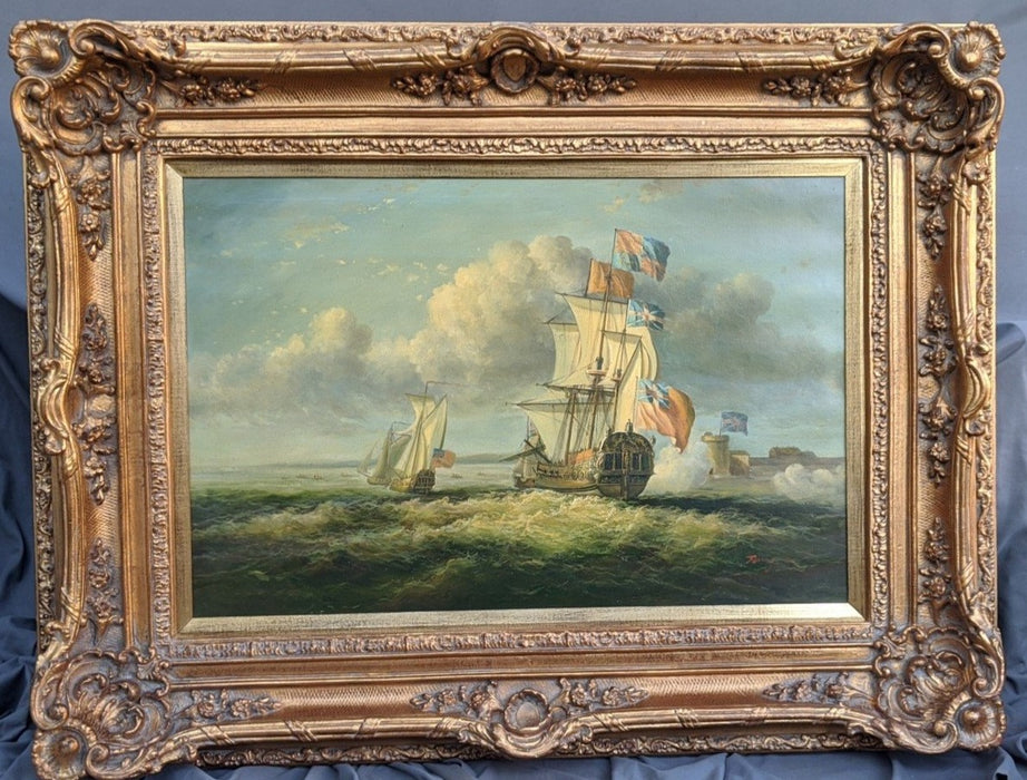 OIL PAINTING OF SHIPS-NOT OLD