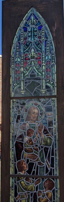 SUPERB TALL JESUS AND CHILDREN RELIGIOUS STAINED GLASS WINDOW