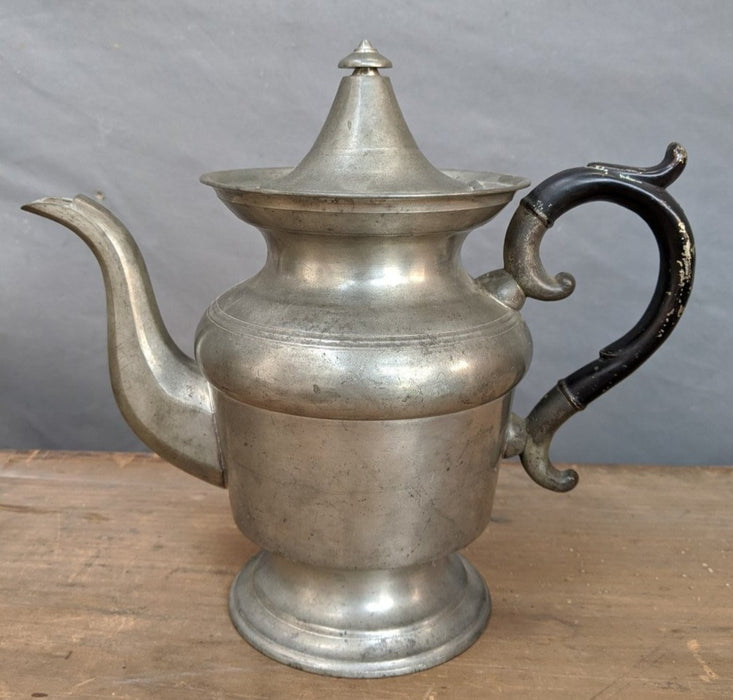 SMALL BLACK HANDLE PEWTER TEAPOT- H.B. WARD, WELLINGTON CONN. CIRCA 1849