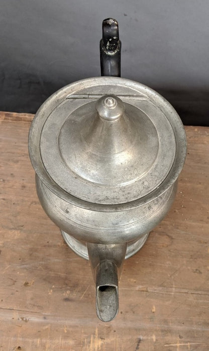 SMALL BLACK HANDLE PEWTER TEAPOT- H.B. WARD, WELLINGTON CONN. CIRCA 1849