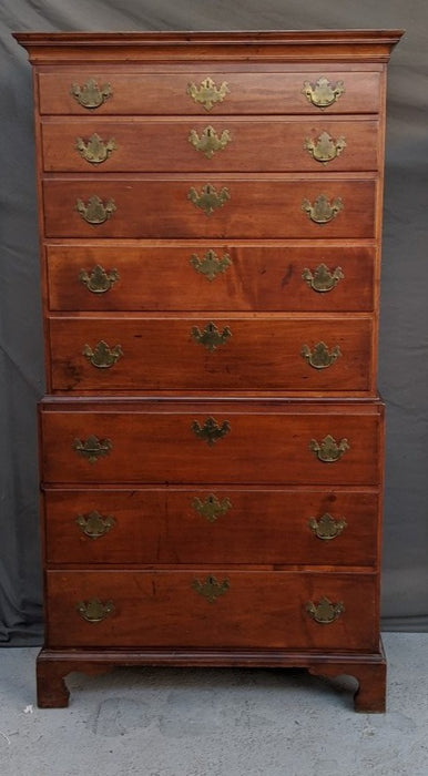 AMERICAN 18TH CENTURY CHEST ON CHEST WITH BRACKET FEET