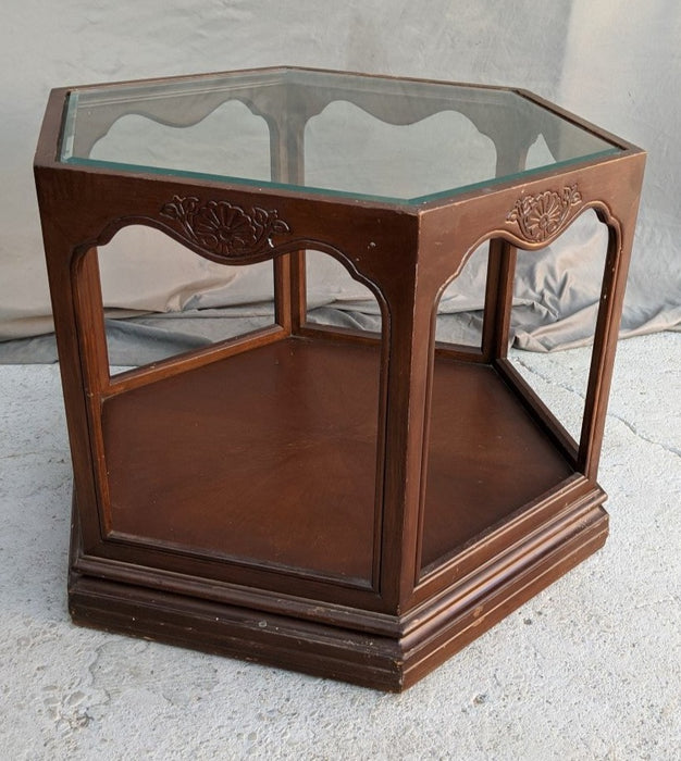 GOTHIC STYLE HEXAGON TABLE WITH GLASS TOP