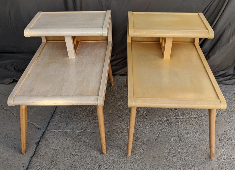 OAK MID CENTURY 2 TIER END TABLES-AS IS FINISH