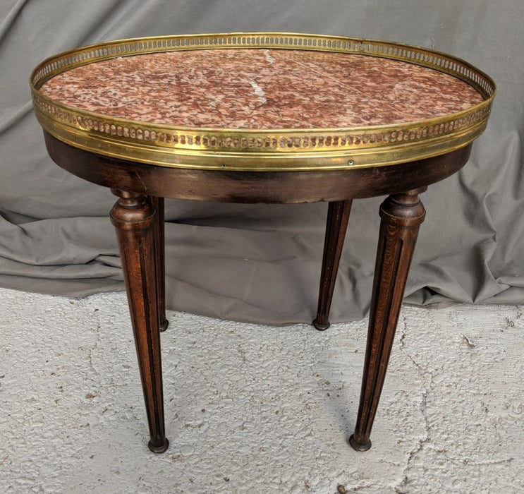 FRENCH OVAL TABORET WITH MARBLE TOP AND GALLERY RAIL