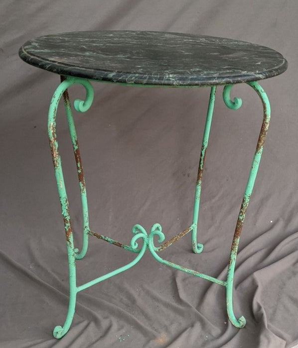 GREEN MARBLE TOP IRON TABLE