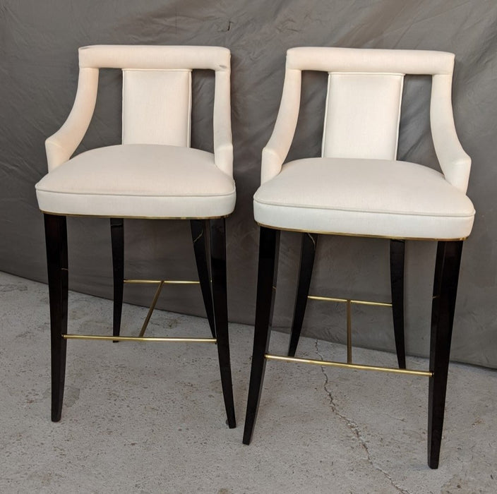 PAIR OF DESIGNER WHITE AND BLACK LACQUER STOOLS