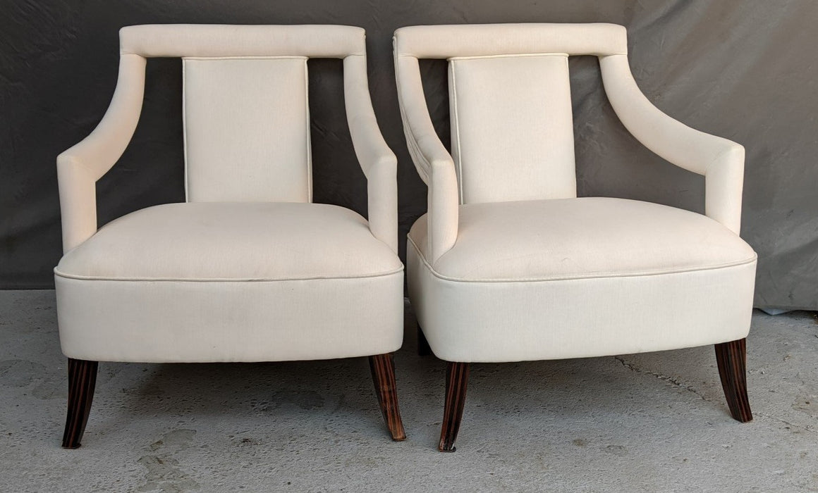 PAIR OF DESIGNER ARM CHAIRS WITH ROSEWOOD LEGS