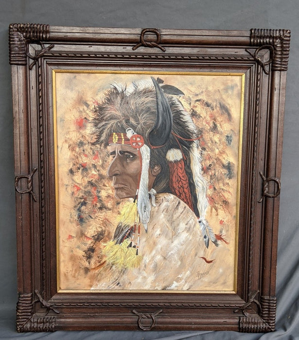 AMERICAN INDIAN VERTICAL OIL PAINTING BY B. DRAPER