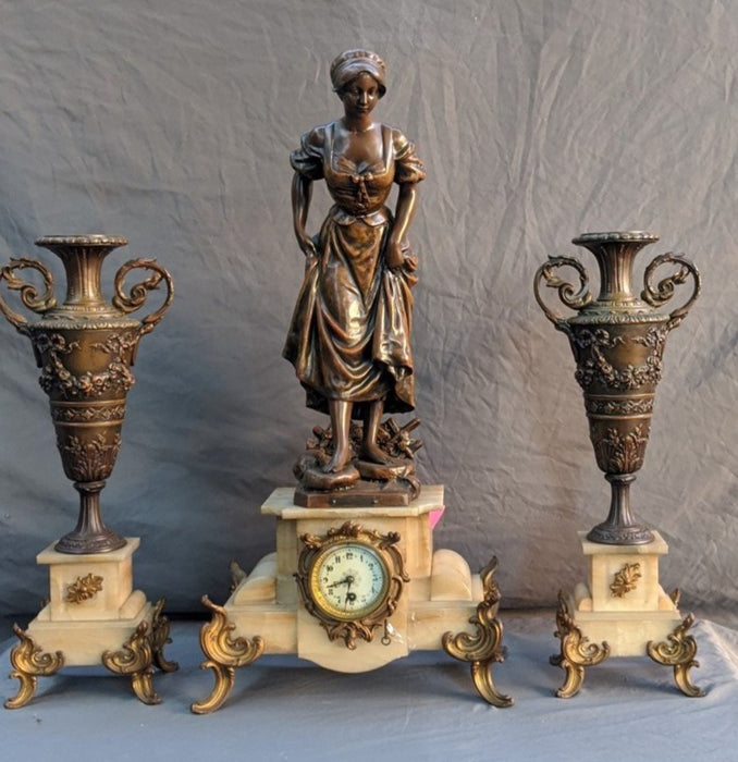 LARGE 3 PIECE FIGURAL LADY CLOCK SET-ALMOST 3 FEET TALL