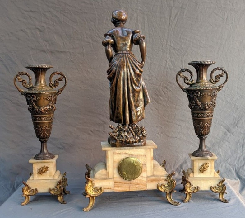 LARGE 3 PIECE FIGURAL LADY CLOCK SET-ALMOST 3 FEET TALL