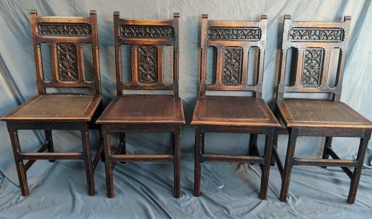 SET OF 4 GOTHIC OAK CHAIRS