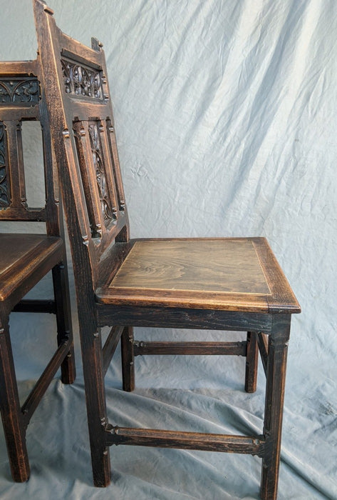 SET OF 4 GOTHIC OAK CHAIRS