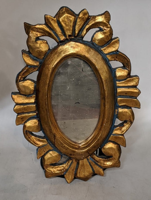 SMALL GOLD AND BLUE OVAL MIRROR