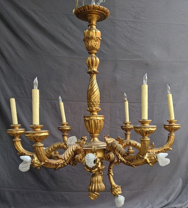 LARGE GOLD WOODEN CHANDELIER ONE ARM NEEDS GLUING